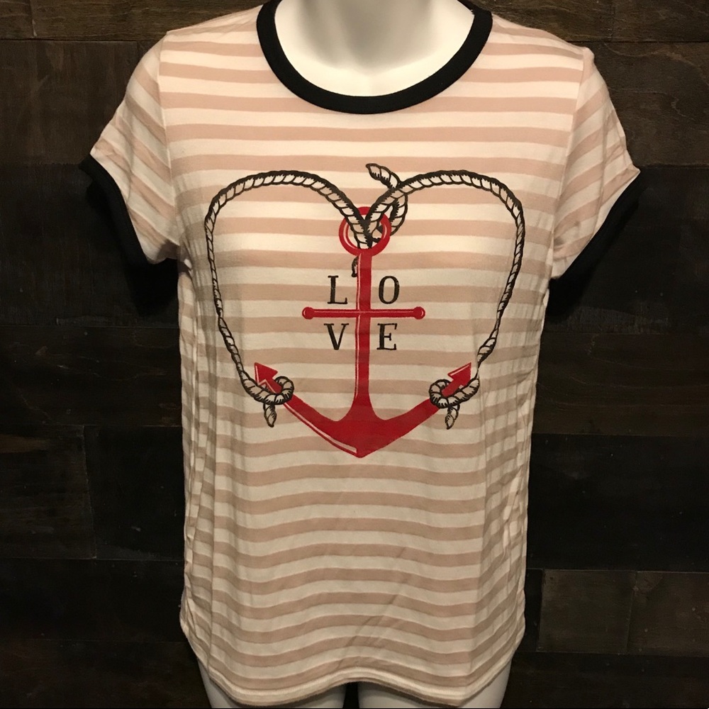 Nautical Love Heart Anchor Ringer Tee size small